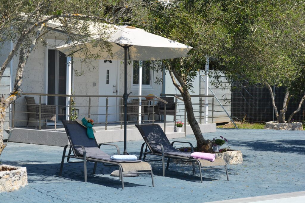 detail of sun lounges in Gardiki Villas