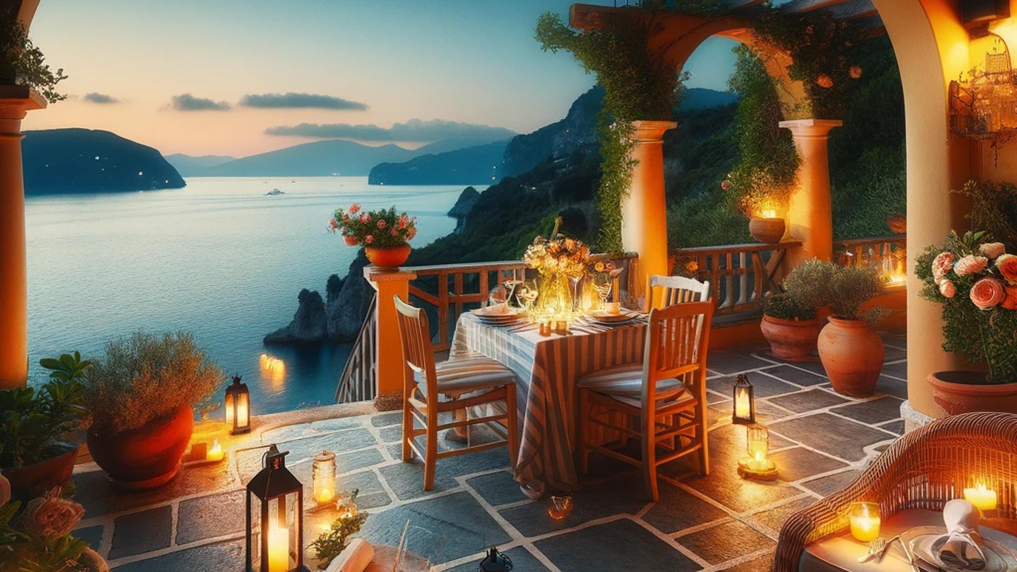 AI-romantic-setting-at-a-Corfu-villa-such-as-a-candlelit-dinner-on-an-outdoor-terrace in Chalikounas beach